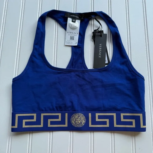 Versace Greca Border sports bra in blue - Picture 3 of 7